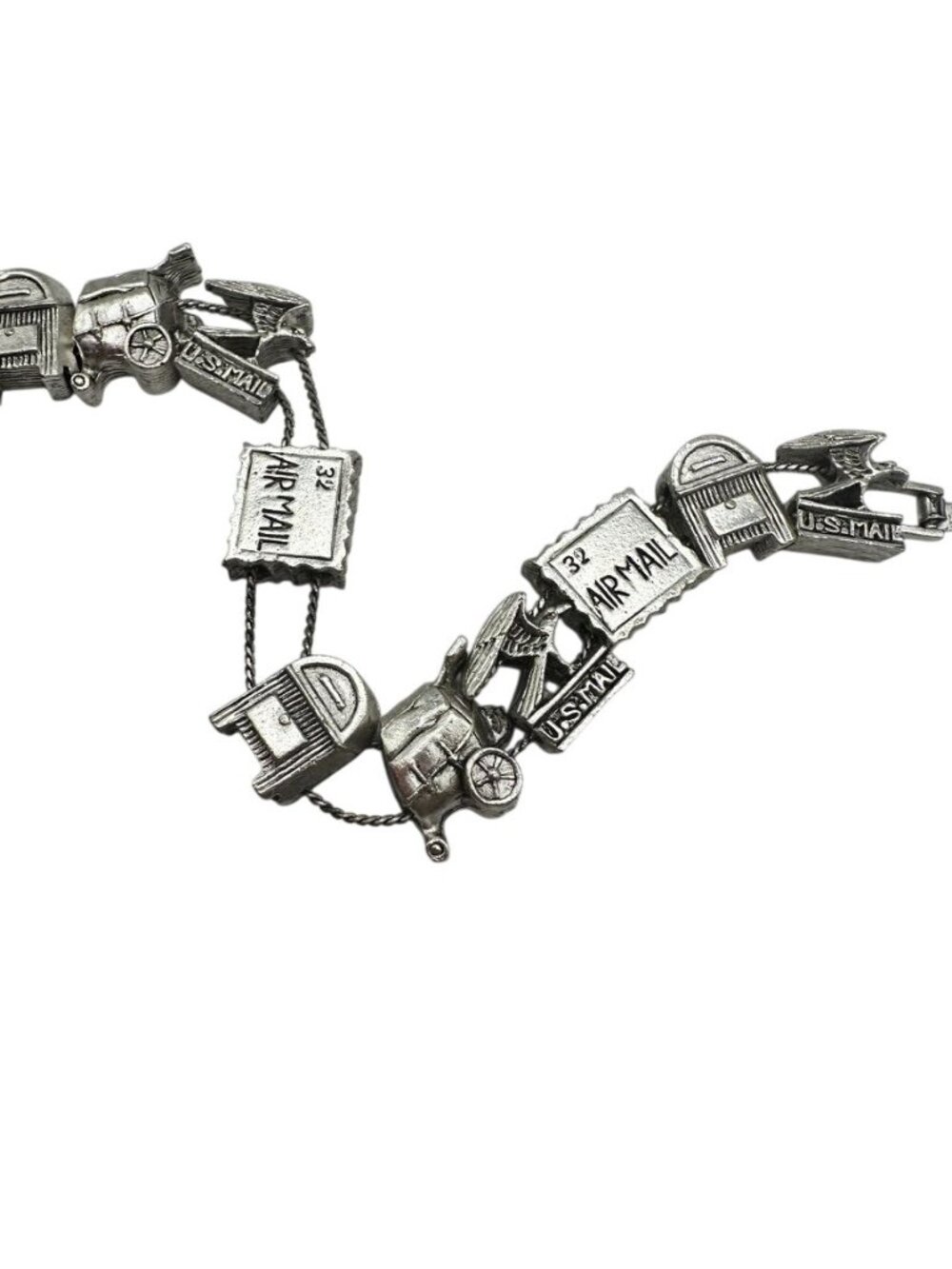 Vintage Goldette USPS Mailman Postal Carrier Slide Charm Bracelet Silver